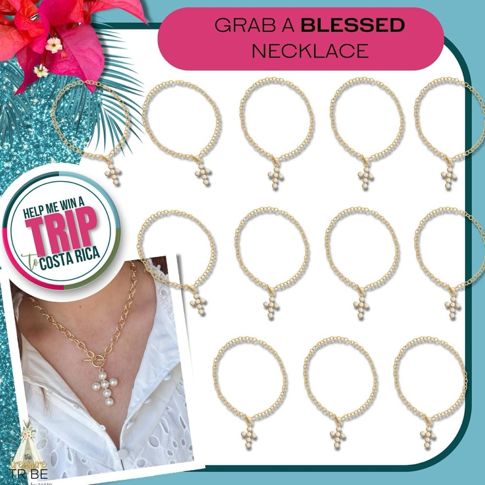 Blessed Pearl Cross Necklace - Gold -